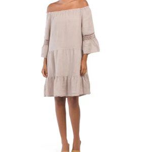 Chic Off-Shoulder Midi Dress in Beige